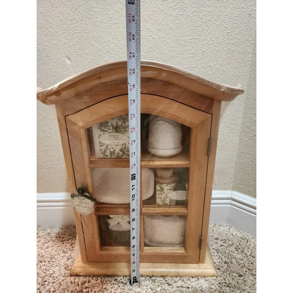 Bath Garden Vintage Wood Glass Wall Curio Display Cabinet Body Case Collection